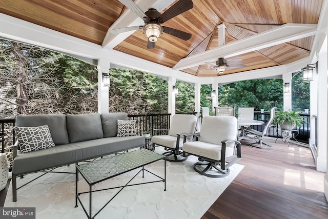 12801 Owlsley Way, Herndon, VA 20171 - deck featuring outdoor lounge area, outdoor dining space, and a ceiling fan