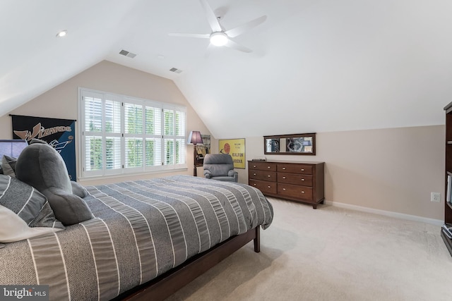 12801 Owlsley Way, Herndon, VA 20171 - bedroom with a ceiling fan, light carpet, and vaulted ceiling