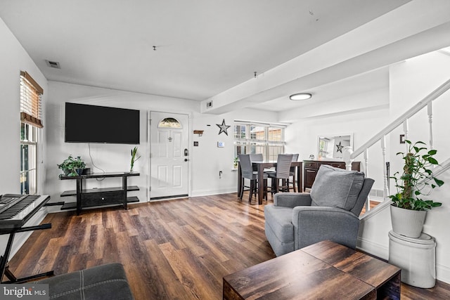20 Woodvale Dr, Atco, NJ 08004 - living room featuring wood finished floors and stairway