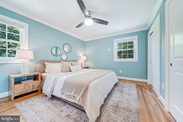 1930 Foxhall Rd, Mclean, VA 22101 - bedroom featuring light wood-style floors, crown molding, and a ceiling fan