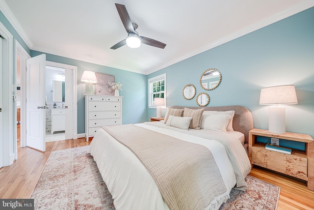 1930 Foxhall Rd, Mclean, VA 22101 - bedroom with crown molding, light wood-style floors, and a ceiling fan