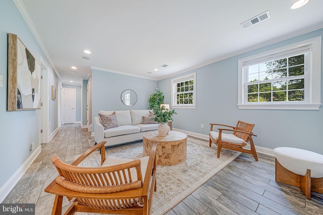 1930 Foxhall Rd, Mclean, VA 22101 - living area featuring crown molding, light wood-style floors, and recessed lighting