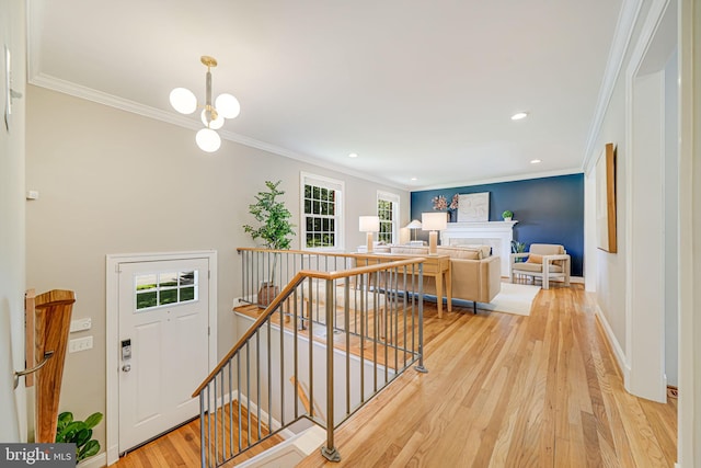 1930 Foxhall Rd, Mclean, VA 22101 - entrance foyer featuring crown molding, light wood-type flooring, and recessed lighting