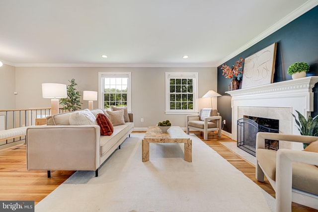 1930 Foxhall Rd, Mclean, VA 22101 - living area featuring wood finished floors, ornamental molding, a fireplace, and recessed lighting