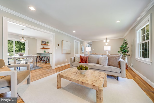 1930 Foxhall Rd, Mclean, VA 22101 - living area featuring light wood-style floors, recessed lighting, and ornamental molding