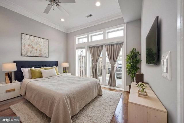 1817 6th St NW Unit A, Washington, DC 20001 - bedroom with access to outside, crown molding, light wood finished floors, recessed lighting, and ceiling fan