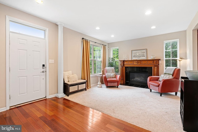 420 E Cottage Ave, Haddonfield, NJ 08033 - entrance foyer featuring hardwood / wood-style flooring, plenty of natural light, decorative columns, and recessed lighting