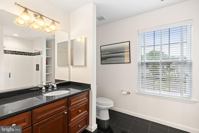 420 E Cottage Ave, Haddonfield, NJ 08033 - bathroom featuring vanity, tile patterned floors, a chandelier, and a shower