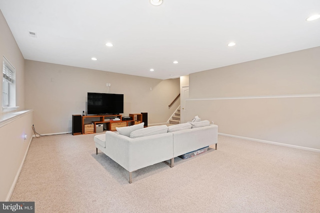 420 E Cottage Ave, Haddonfield, NJ 08033 - living area featuring recessed lighting, light carpet, and stairs