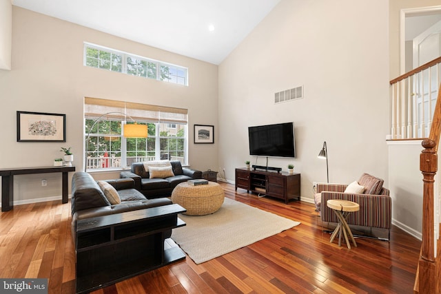 420 E Cottage Ave, Haddonfield, NJ 08033 - living area with high vaulted ceiling and hardwood / wood-style floors