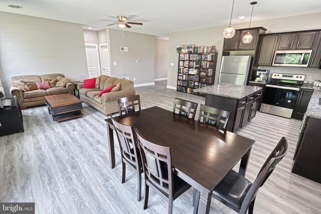 910 Cavalry St, Carlisle, PA 17013 - dining space featuring light wood-type flooring, ceiling fan, and recessed lighting