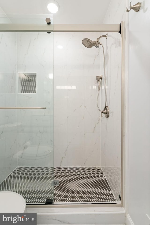 8281 Clifton Farm Ct, Alexandria, VA 22306 - full bathroom featuring a marble finish shower and toilet