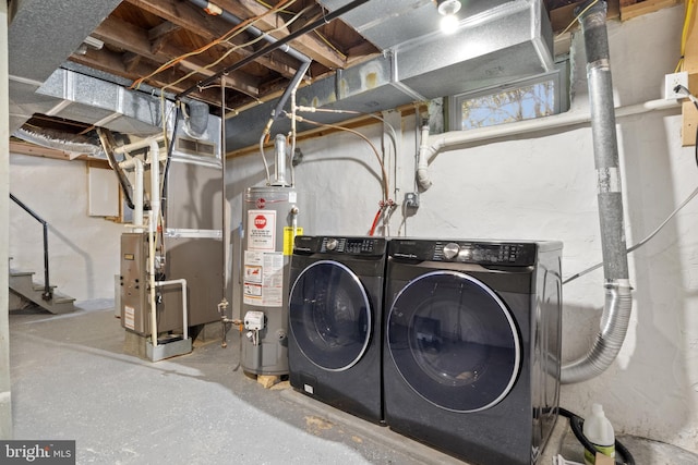 3834 Druck Valley Rd, York, PA 17406 - laundry room featuring water heater, separate washer and dryer, and heating unit