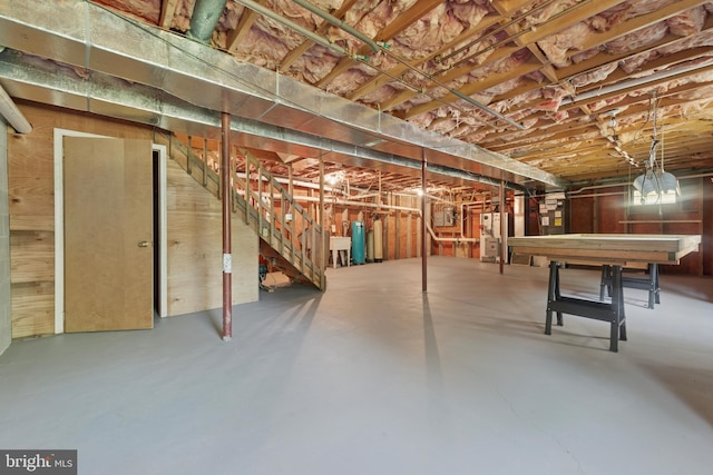 249 Mattson Rd, Garnet Valley, PA 19060 - unfinished basement with water heater and stairway