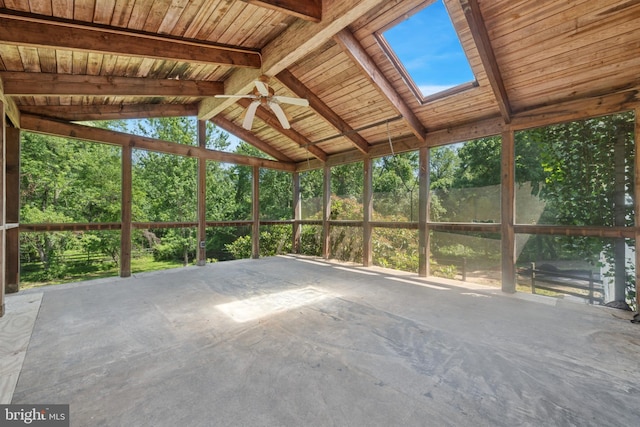 249 Mattson Rd, Garnet Valley, PA 19060 - unfurnished sunroom with a ceiling fan, a skylight, and vaulted ceiling