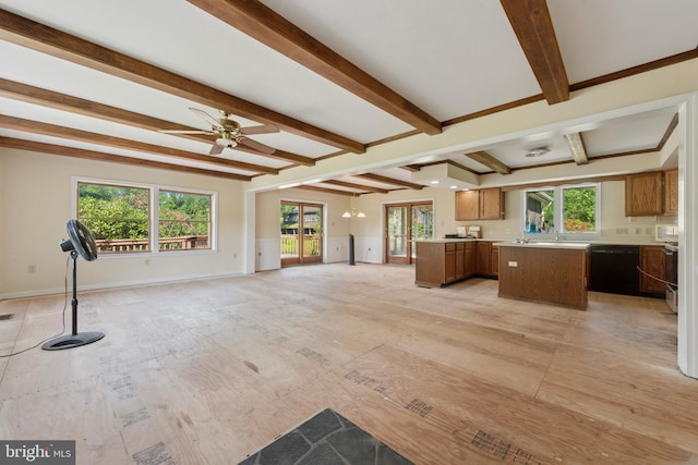 249 Mattson Rd, Garnet Valley, PA 19060 - kitchen with open floor plan, dishwasher, a kitchen island, light countertops, and ceiling fan