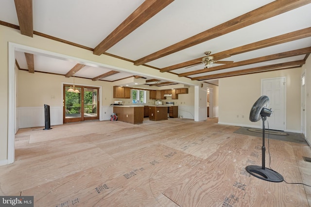 249 Mattson Rd, Garnet Valley, PA 19060 - unfurnished living room with beam ceiling and ceiling fan