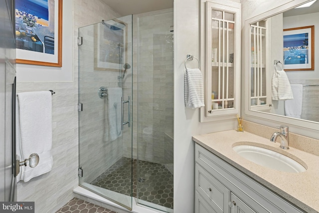 2109 Main St, Bethlehem, PA 18017 - bathroom featuring vanity, a shower stall, and tile patterned flooring