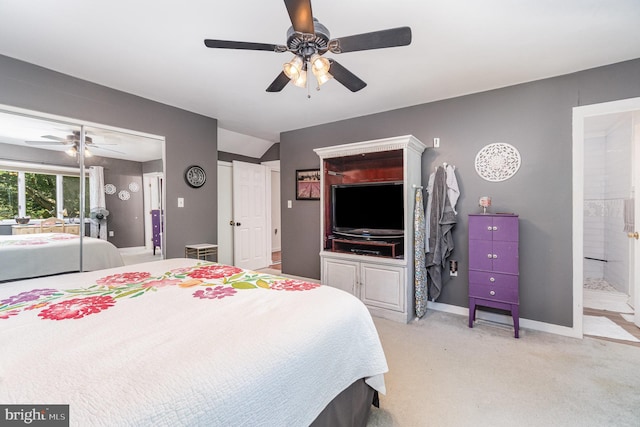 21 Black Bass, Fairfield, PA 17320 - bedroom featuring light colored carpet, ceiling fan, and connected bathroom