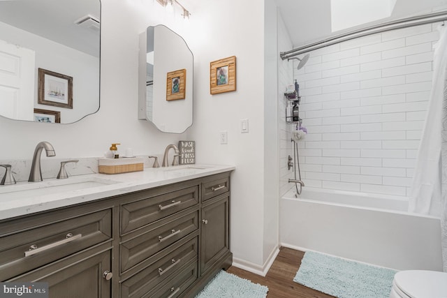 21 Black Bass, Fairfield, PA 17320 - bathroom featuring double vanity, wood finished floors, and shower / tub combo