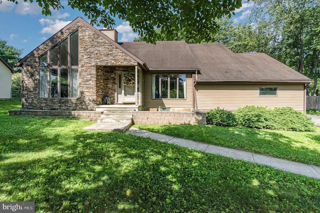 21 Black Bass, Fairfield, PA 17320 - view of front facade featuring a front yard, stone siding, and roof with shingles