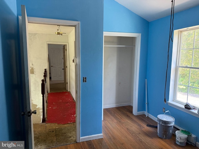 4 Brook Ramble Ln, Townsend, DE 19734 - unfurnished bedroom featuring wood finished floors, vaulted ceiling, multiple windows, and a closet