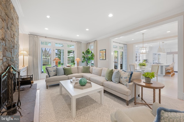 2950 Chain Bridge Rd NW, Washington, DC 20016 - living room with crown molding, plenty of natural light, and recessed lighting