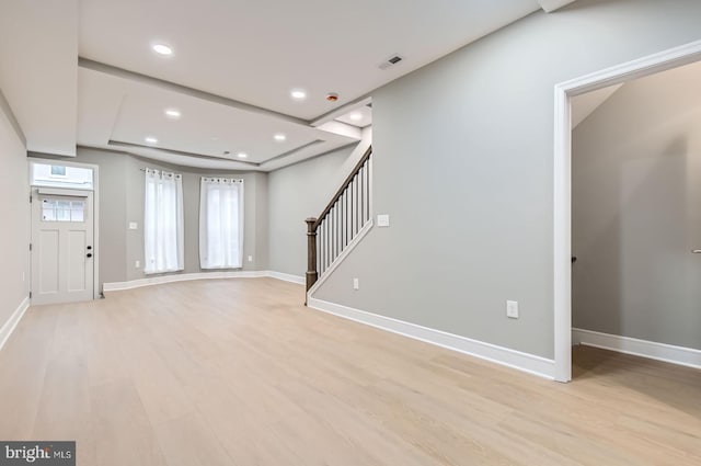 3621 Chestnut Ave, Baltimore, MD 21211 - foyer entrance featuring light wood-style floors, stairway, and recessed lighting