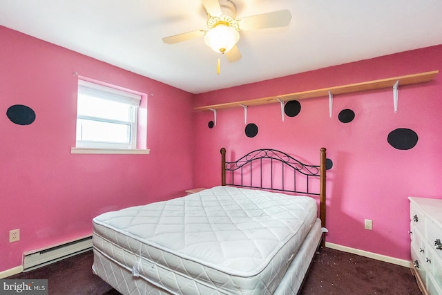 2057 Grove St, Allentown, PA 18104 - bedroom featuring baseboard heating, ceiling fan, and carpet