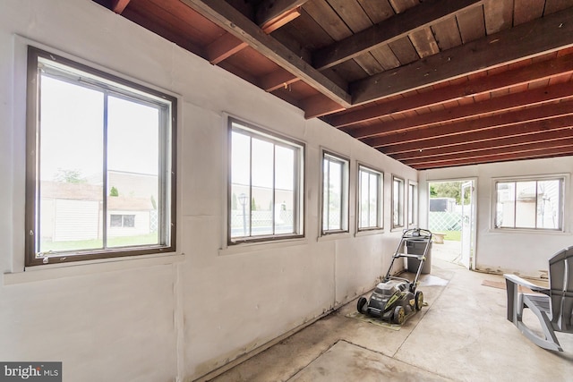 2057 Grove St, Allentown, PA 18104 - sunroom featuring a wood ceiling with exposed beams