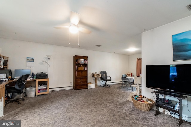 2057 Grove St, Allentown, PA 18104 - carpeted office with a ceiling fan and a baseboard heating unit