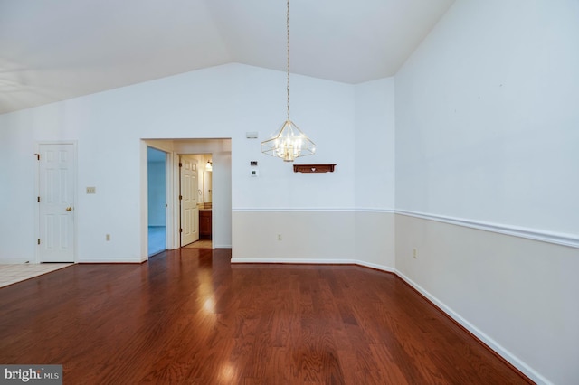 3217 Garfield Ave, Reading, PA 19605 - unfurnished dining area with a chandelier, lofted ceiling, and wood finished floors
