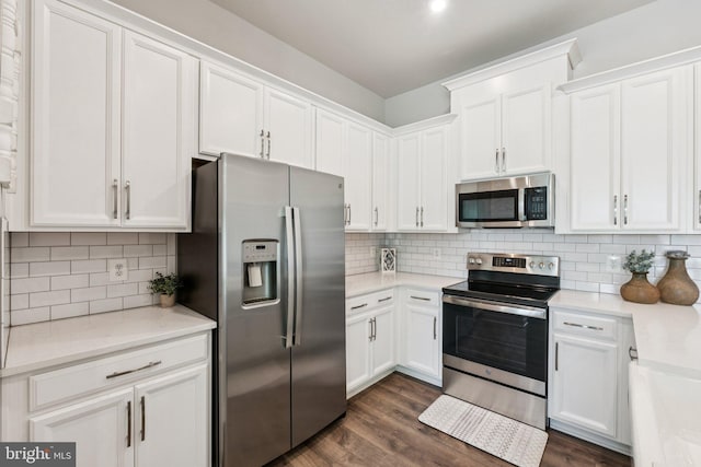 16324 Connors Way Unit 11, Rockville, MD 20855 - kitchen with stainless steel appliances, white cabinets, dark wood-style floors, and backsplash