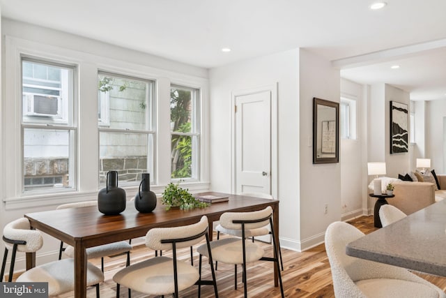 3827 Marshall Rd, Drexel Hill, PA 19026 - dining space featuring light wood finished floors, recessed lighting, and cooling unit