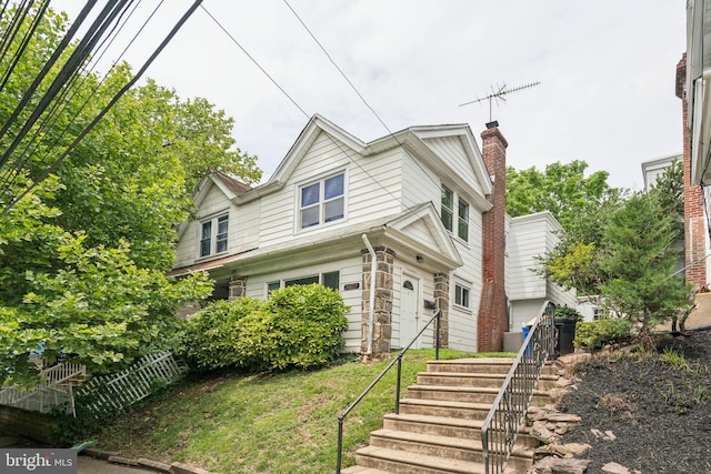 3827 Marshall Rd, Drexel Hill, PA 19026 - view of front of home featuring a chimney and stairway