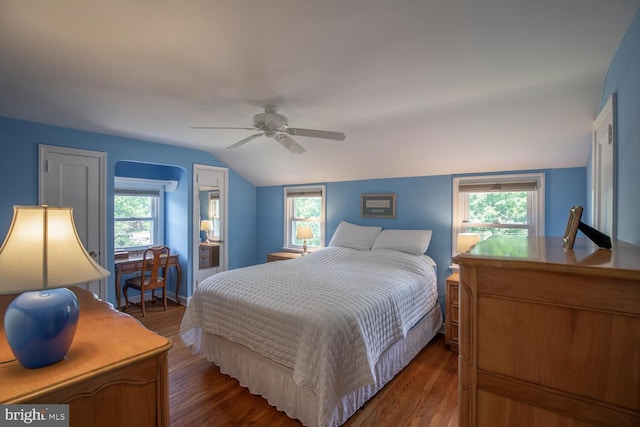 56 Meadowbrook Ave, Hatboro, PA 19040 - bedroom with lofted ceiling, wood finished floors, and a ceiling fan