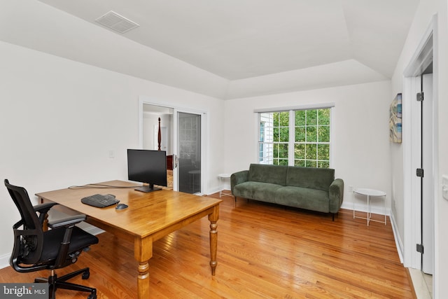 7 Shady Brook Ln, Cranbury, NJ 08512 - office area featuring light wood-style flooring and vaulted ceiling