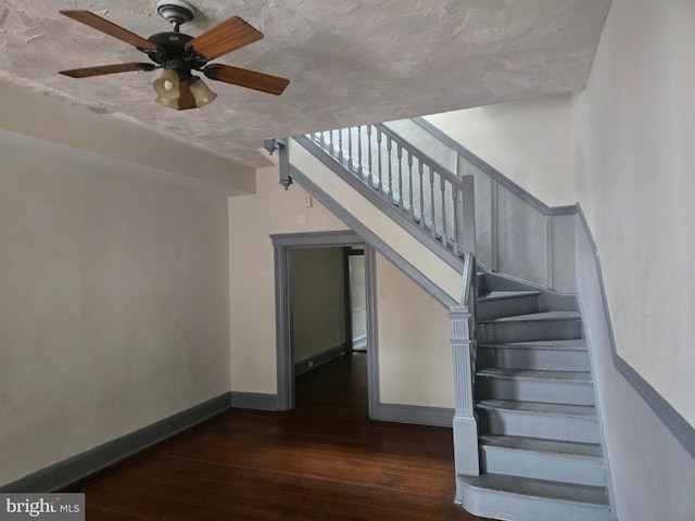 1806 N Bentalou St, Baltimore, MD 21216 - stairway featuring hardwood / wood-style flooring, ceiling fan, and a textured ceiling