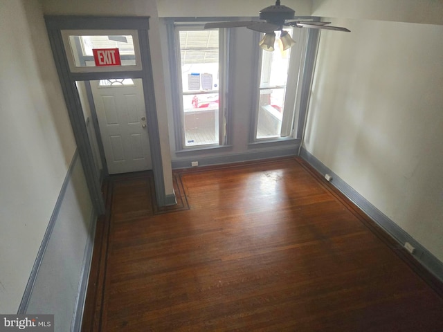 1806 N Bentalou St, Baltimore, MD 21216 - foyer with dark wood finished floors and ceiling fan