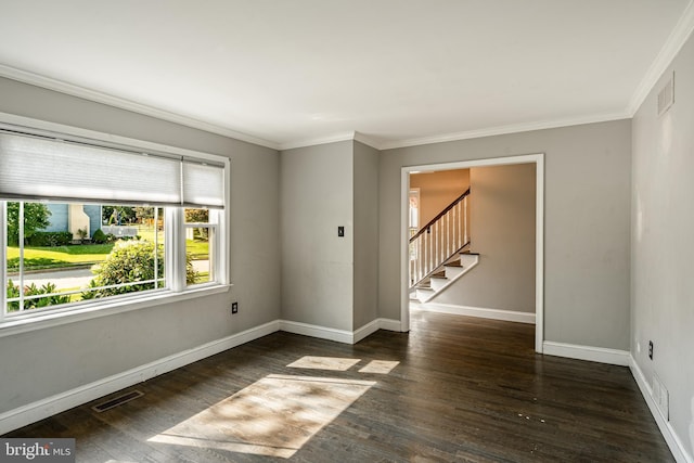 2107 Carol Ln, East Norriton, PA 19401 - empty room with wood finished floors, ornamental molding, and stairway