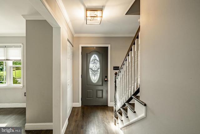 2107 Carol Ln, East Norriton, PA 19401 - foyer featuring wood finished floors, stairs, and crown molding