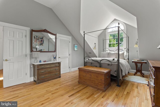 304 Summers Dr, Alexandria, VA 22301 - bedroom featuring light wood-style flooring and vaulted ceiling