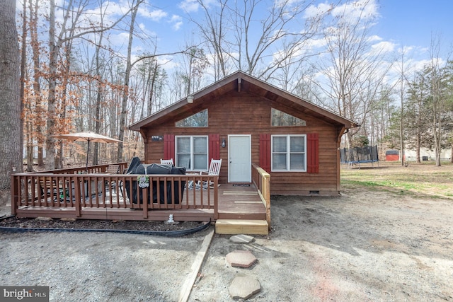 1702 Willow Brook Rd, Bumpass, VA 23024 - rustic home featuring a trampoline, crawl space, and a wooden deck