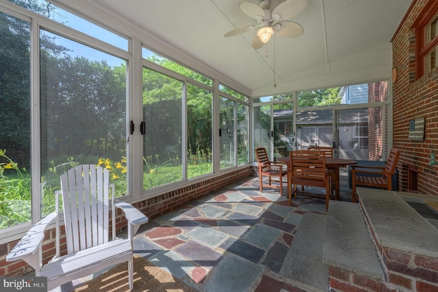 416 Copley Rd, Haddonfield, NJ 08033 - sunroom / solarium featuring a ceiling fan, outdoor dining area, and vaulted ceiling