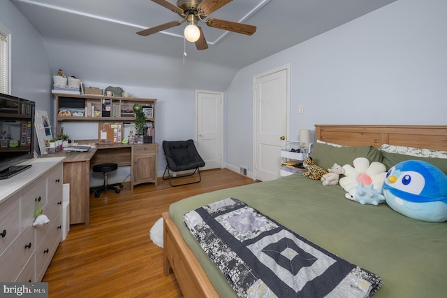 416 Copley Rd, Haddonfield, NJ 08033 - bedroom with lofted ceiling, light wood finished floors, an office area, and a ceiling fan