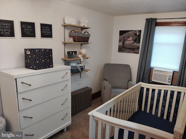 221 Princess St, Hanover, PA 17331 - bedroom featuring radiator, dark colored carpet, a nursery area, and cooling unit