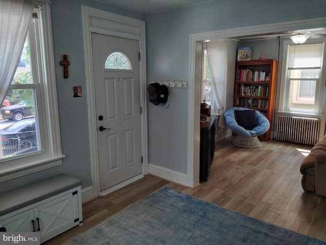 221 Princess St, Hanover, PA 17331 - foyer featuring radiator heating unit, light wood-style floors, and a ceiling fan