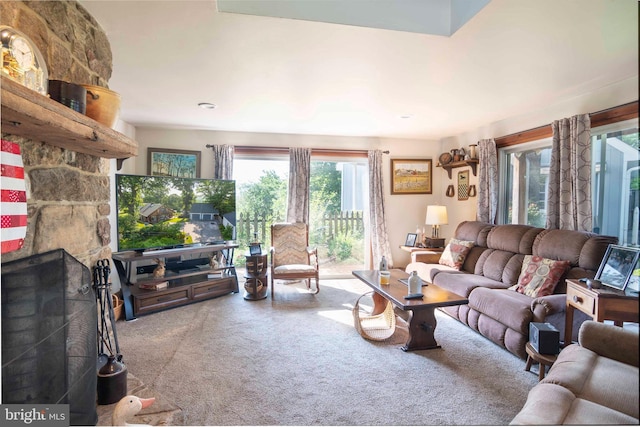 1119 Summit Ave, Front Royal, VA 22630 - living room with carpet and a fireplace