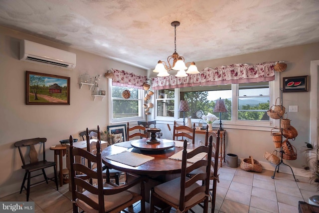 1119 Summit Ave, Front Royal, VA 22630 - dining space featuring an AC wall unit, tile patterned floors, and a chandelier