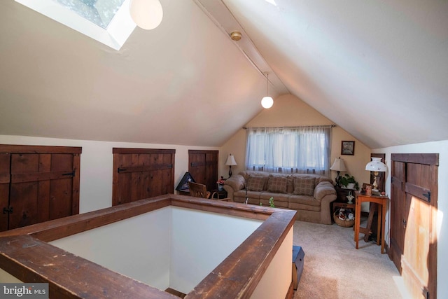 1119 Summit Ave, Front Royal, VA 22630 - rec room featuring vaulted ceiling, light colored carpet, and a skylight